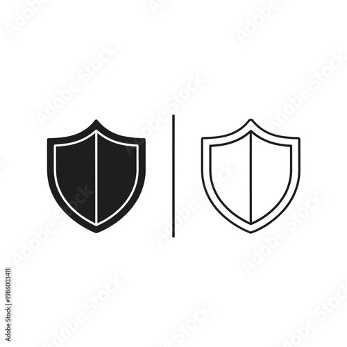 Protective shield icon for security and defense in solid and outline versions with security protection antivirus firewall reliable minimalist
