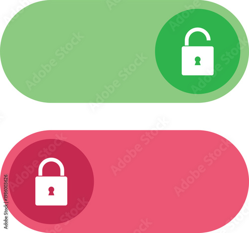 lock and unlock toggle button. Security switch and privacy symbols. Secure and insecure toggle icons. Data protection and safety. Padlock toggle and login symbol
