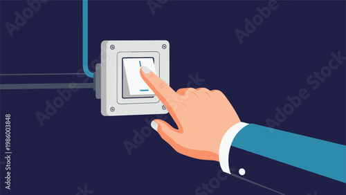 Realistic illustration of a finger flipping a light switch on a dark background, symbolizing turning on power, energy, and activation.