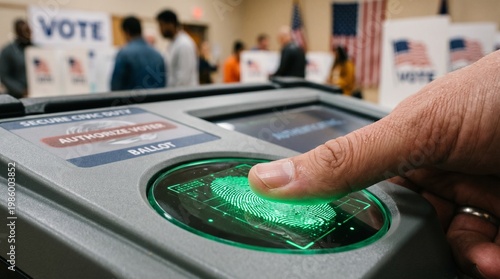 Citizen Engages with Electronic Ballot System in Polling Station Amidst Local Election Environment