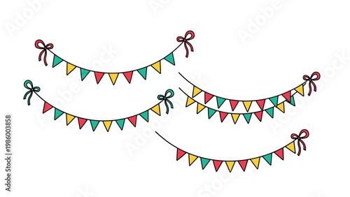 Cheerful illustration of colorful party banners and bunting, symbolizing celebration, festivity, events, and joyous occasions.