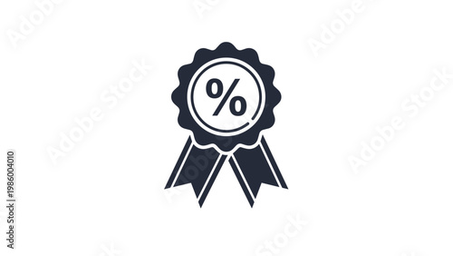Striking dark silhouette badge with a percentage symbol and ribbon, symbolizing discount, sales, special offers, and financial rates.