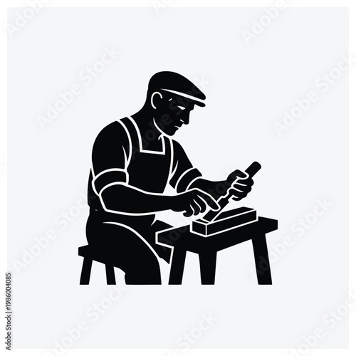 Man craftsman working on woodwork or artisan craft