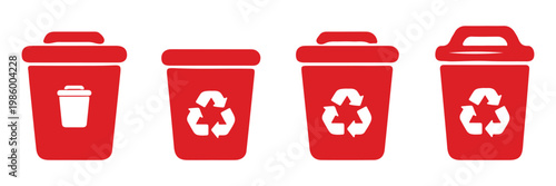 trash can and recycling bin icon set for waste management and environmental design elements. bin icon set with trash garbage waste disposal and recycle container symbols collection. Dustbin, bucket. 