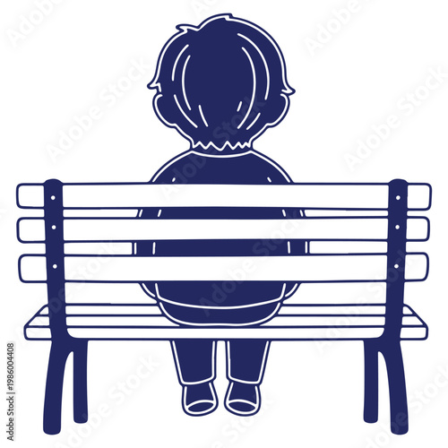 Illustration of a Child Sitting on a Bench Alone Thoughtful Back View Creative Design and Mental Health Illustration