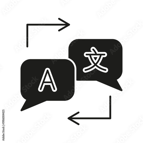 Language Translation Speech Bubbles Solid Icon. Multilingual Communication And Translation Services Silhouette Symbol. Cross-Cultural Exchange And Language Learning. Isolated Vector Illustration