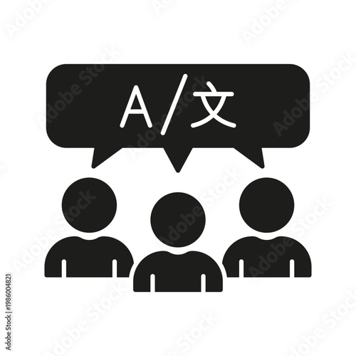 Multilingual Communication Team Solid Icon. Language Translation, Cross-Cultural Interaction, And Global Collaboration Silhouette Symbol. International Dialogue. Isolated Vector Illustration