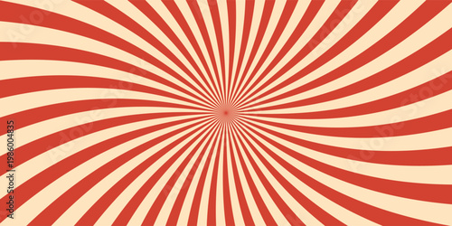 Circus background and spiral retro rays vector pattern. Vintage poster of red white sun or star burst radial lines with grunge texture, circus, carnival, summer fair or chapiteau backdrop