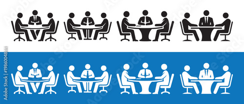 Business Meeting People Icons Vector Set. for Conference Discussion and Collaboration Graphics in Two-Tone Style.