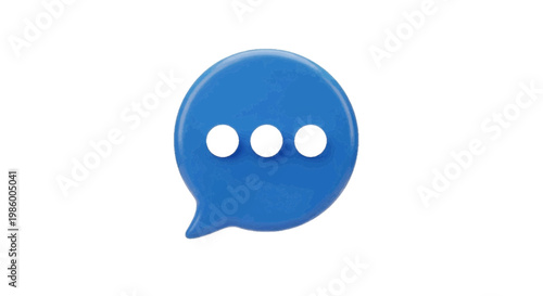 Vector illustration of 3d rendering of a blue speech bubble icon with three dots inside on a transparent background