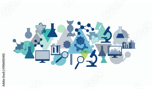 Scientific silhouettes with abstract elements vector set in modern analytical design