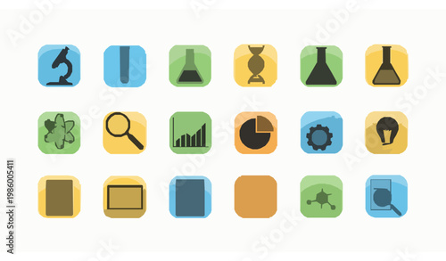 Scientific silhouette UI icons vector set with modern analytical app design