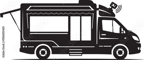 Black camper van, motorhome vehicle, RV illustration, travel trailer