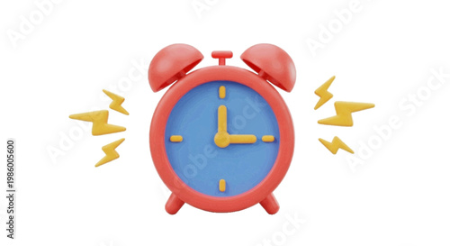 Vector illustration of 3d render of a red alarm clock ringing on a transparent background