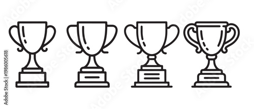 Line Art Trophy Icon Set. on White Background, Symbolizing Success, Award, and Victory in Business and Sports.