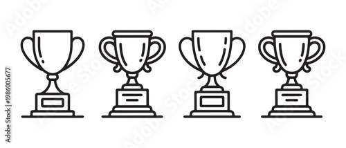 Collection of diverse trophy line art icons. representing victory, achievement, and competition.