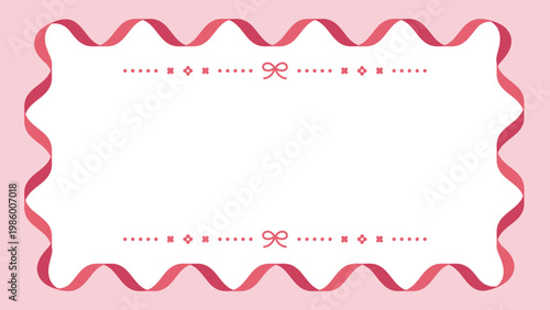 くるくるリボンのおしゃれでかわいい装飾フレーム　蝶結び　ガーリーなメッセージカード　飾り枠