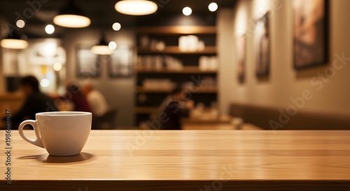 Cozy coffee shop ambiance a warm and inviting scene with a cup of coffee in focus