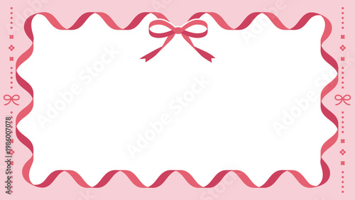 くるくるリボンのおしゃれでかわいい装飾フレーム　蝶結び　ガーリーなメッセージカード　飾り枠