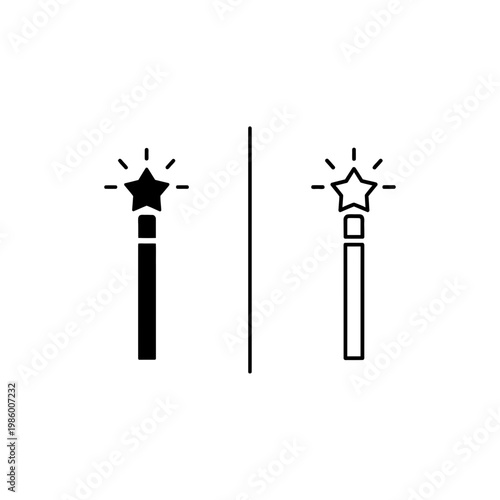 Magic wand star tool icon in solid and line version with selection graphics application software illustration isolated collection creative