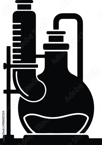 Silhouette of chemistry laboratory glassware distillation apparatus equipment vector design