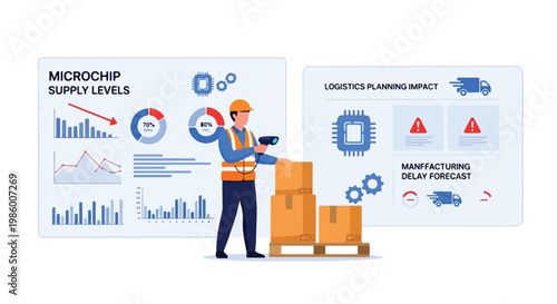 Global Semiconductor Shortage and Microchip Supply Chain Logistics Management Illustration