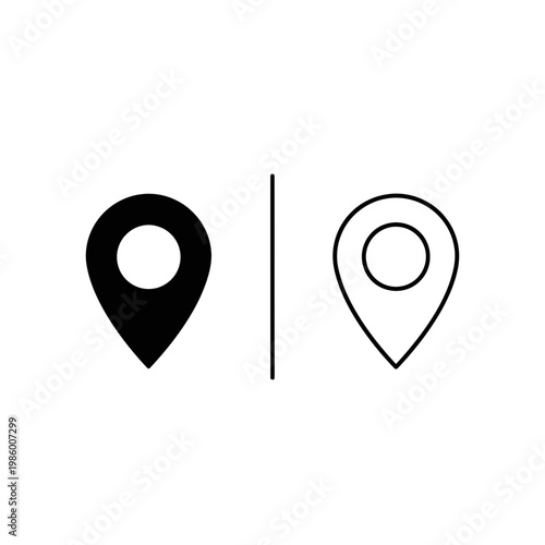 Classic map pin location icons with solid and outline versions for navigation and geographic tracking graphics location position destination