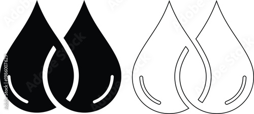 Three water droplet icons in black and white outline style