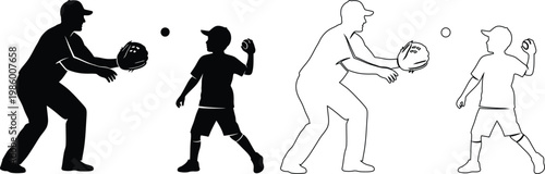 Coach teaching young player how to catch baseball properly