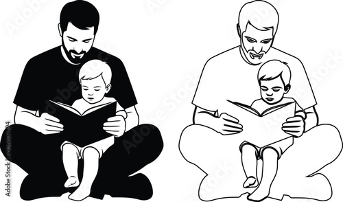 Father Reading Book Together With Little Child At Home
