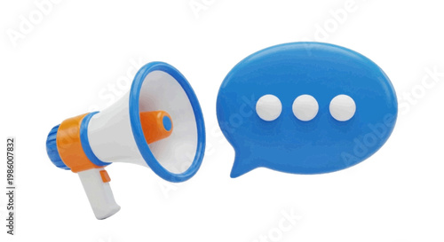 Vector illustration of megaphone and speech bubble with three dots on a transparent background