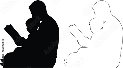 Silhouette Of Person Reading Book With Child On Lap