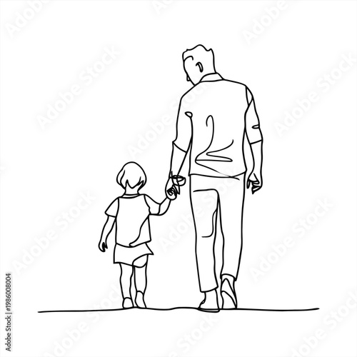 A man and a child walking together outdoors in a simple line drawing style 1 (106).eps