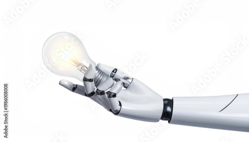 Robot Hand Holding Light Bulb Innovation.