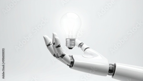 Robot Hand Holding Light Bulb Innovation.