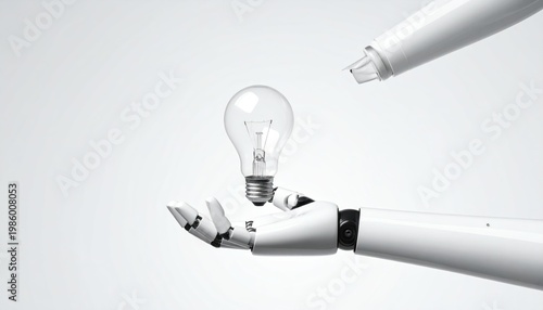 Robot Hand Holding Light Bulb Innovation.