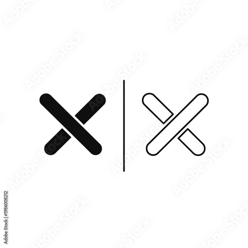 Cross icon set showing solid and outline style x marks for error and cancellation or close actions with interface minimalist universal application