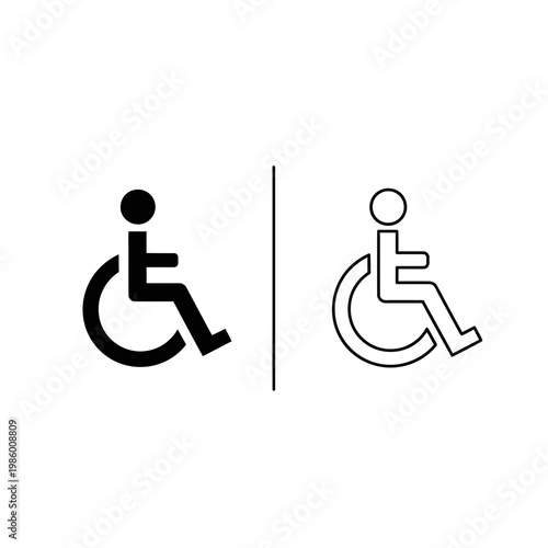 Wheelchair accessibility symbol: solid black and outline versions side-by-side with barrier free wheelchair accessibility disabled handicap