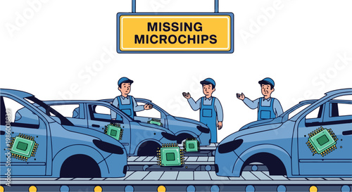 Global Semiconductor Shortage Impacting Car Manufacturing Industry Illustration