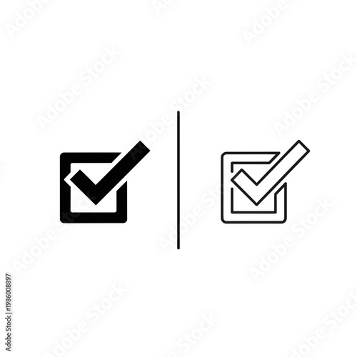 Checkmark in square icon in solid and outline styles for confirmation and completion with black and white checkmark confirmation complete approval