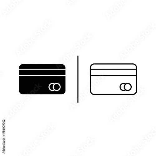 Credit card icon in solid black and outline style on white background with e commerce transaction plastic card debit card bank card purchase