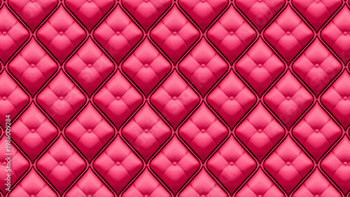 A vibrant pink tufted leather pattern with diamond shapes and buttons