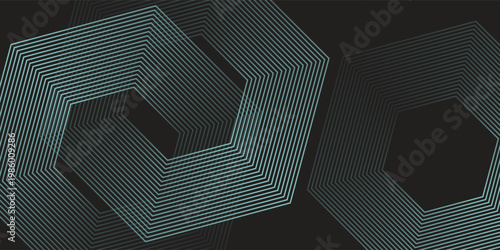 Dynamic turquoise neon hexagonal lines form a striking geometric pattern on a black background, evoking modern technology, futuristic design, and digital aesthetics