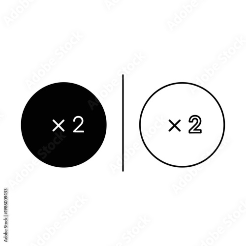Circle with multiply by two symbol icon set for quantity and duplication multiply quantity mathematical duplication calculation multiple