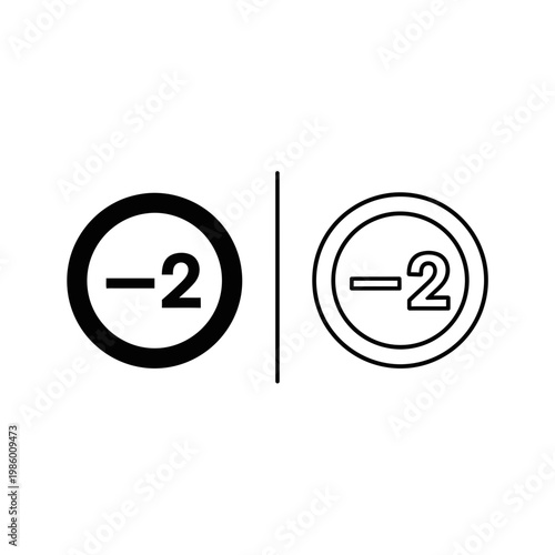Negative two number icon in solid and outline styles with graphic design negative interface internet minimalist quantity calculation decrease