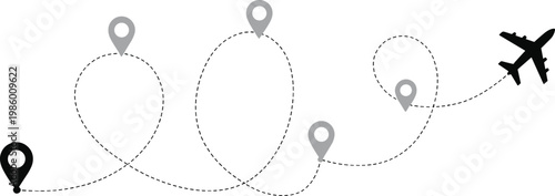 Airplane Flight Path with Location Markers vector