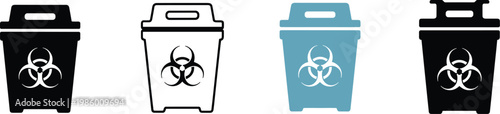 Biohazard Waste Bin Icons Set trash can recycle bin