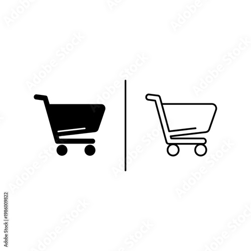 Black and outline shopping cart icons for e-commerce web and app design symbolizing online shopping retail consumer purchase functions with e commerce