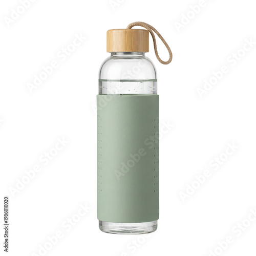 Reusable Glass Water Bottle with Silicone Sleeve for Eco Friendly Hydration and Wellness PNG