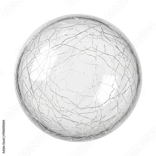 Cracked Glass Sphere with Fragile Surface Texture for Crisis and Vulnerability Concept PNG